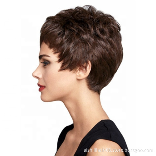 Best-selling short dark brown hair synthetic wigs natural wave and kinky curly hair for European and American women